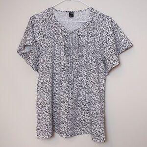 Floral Black and White Top with Tie Front